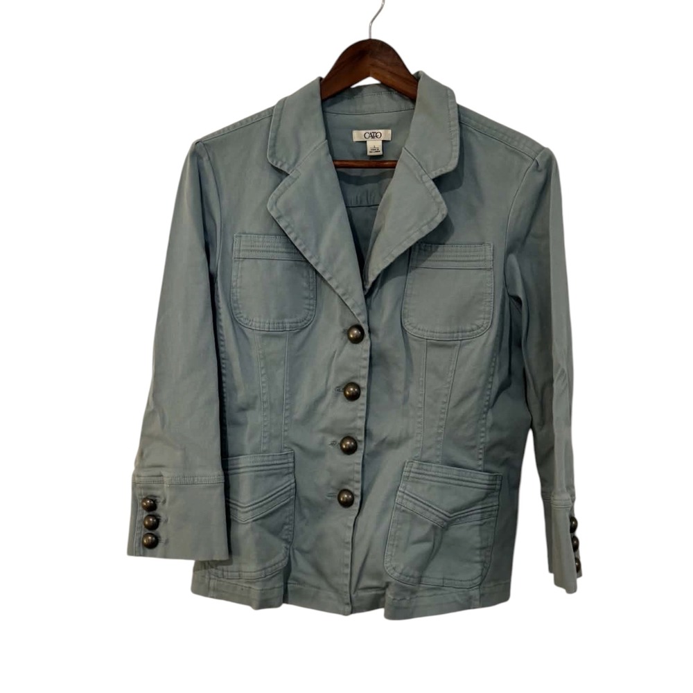 Cato Utility Jacket Womens Large Blue Green Excellent 3/4 Sleeve Button Front